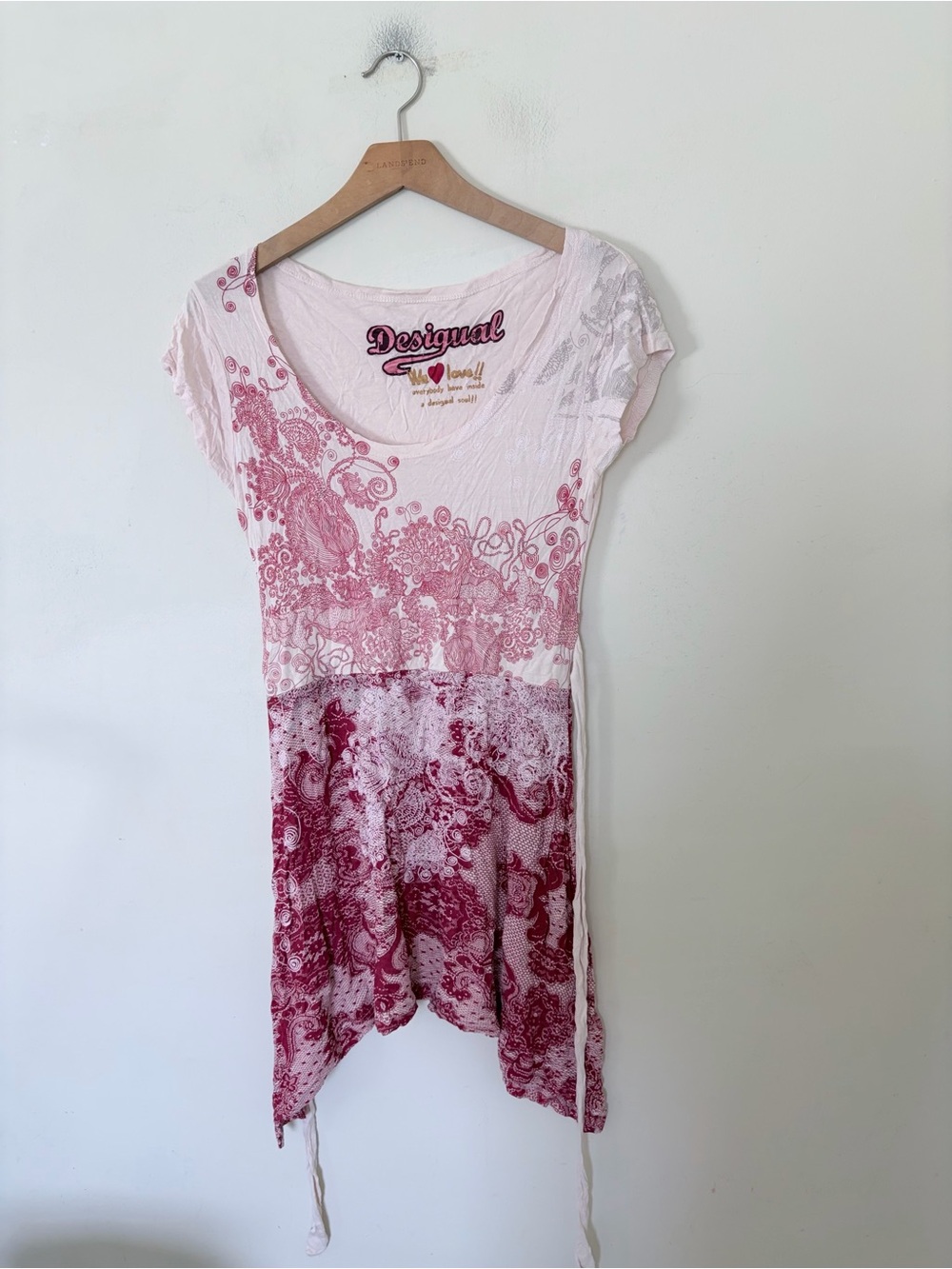 Vintage y2k desigual pink and dark pink patterned short-sleeve tunic dress
